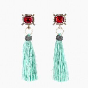 DANNIJO x Anthropologie Crimson Gemstone Teal Tassel Earrings